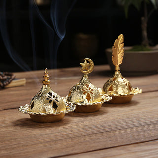 Buddha Gift Gold Gourd Star Feather Spiritual Meditation Mini Alloy Metal Incense Burner