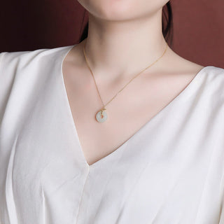 Buddha Gift 925 Sterling Silver Natural Hetian Jade Ginkgo Leaf Peace Buckle Luck Necklace Pendant