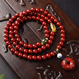 Buddha Gift Tibetan Cinnabar Peace Buckle Triple Wrap Blessing Bracelet Mala
