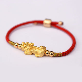 Buddha Gift 24K Gold-Plated PiXiu Luck Red String Bracelet