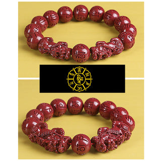 Buddha Gift Natural Double PiXiu Cinnabar Om Mani Padme Hum Wealth Luck Bead Bracelet