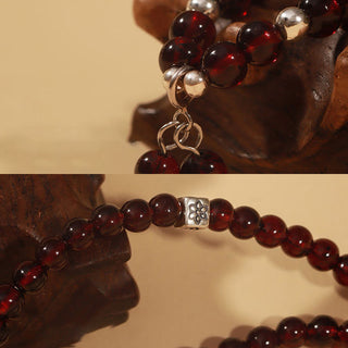 Buddha Gift 925 Sterling Silver Natural Garnet Cat Eye Protection Triple Wrap Bracelet