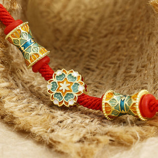 Buddha Gift Dunhuang 925 Sterling Silver Lotus Drum New Beginning Red Rope Bracelet