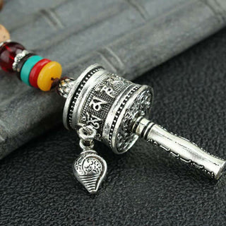 Buddha Gift Tibetan Om Mani Padme Hum Prayer Wheel Rotation Vajra Wood Necklace Pendant