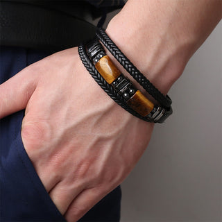 Buddha Gift Tiger Eye Power Magnetic Buckle Multilayered Leather Bracelet