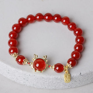 Buddha Gift Year of the Dragon Red Agate Jade Peace Buckle Fu Character Success Bracelet