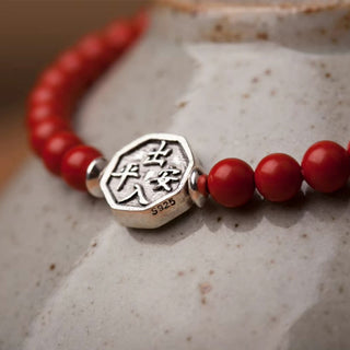 Buddha Gift 925 Sterling Silver Yin Yang Bagua Symbol Cinnabar String Concentration Bracelet