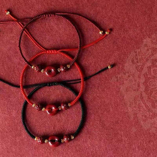 Buddha Gift Handmade Cinnabar Peace Buckle Lotus Calm Blessing Braided Rope Bracelet