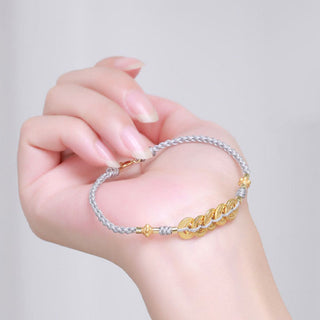 Buddha Gift Copper Coin Fortune Tree Pearl Luck Blue Rope Braided Bracelet