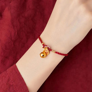 Buddha Gift Handmade Fu Character Charm Luck Happiness Bell Red Rope Bracelet