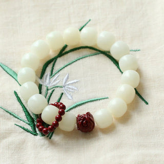 Buddha Gift Natural Bodhi Seed Cinnabar Dancing Lion Charm Wisdom Harmony Wrist Mala