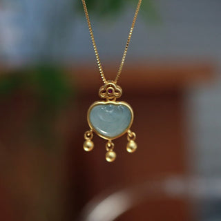 Buddha Gift 925 Sterling Silver Natural Jade Chalcedony Lock of Good Wishes Luck Necklace Pendant Bangle Bracelet