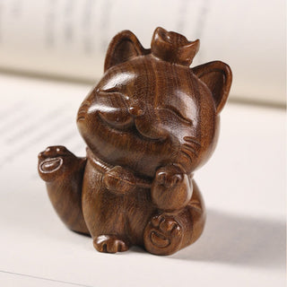 Buddha Gift Mini Green Sandalwood Ingot Lucky Cat Carved Peace Desk Decorations