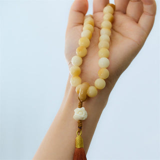 Buddha Gift Natural Bodhi Seed Ivory Fruit Dancing Lion Charm Harmony Tassel Wrist Mala