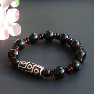 Buddha Gift Black Onyx Nine-Eye Dzi Bead Wealth Protection Bracelet