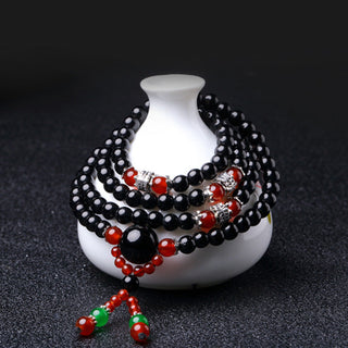 Buddha Gift 108 Beads Natural Black Obsidian Tiger Eye Mala Bracelet