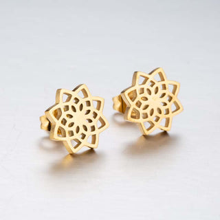 Buddha Gift Tibetan Lotus Pattern New Beginning Stud Earrings