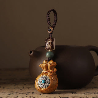 Buddha Gift Small Leaf Red Sandalwood Green Sandalwood Money Bag Om Mani Padme Hum Rotatable Protection Hanging Decoration