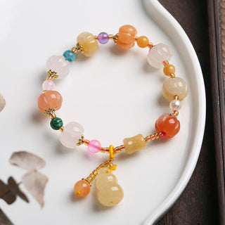 Buddha Gift Natural Golden Silk Jade Crystals Gourd Pixiu Pumpkin Beads Wealth Charm Bracelet
