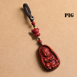 Buddha Gift Small Leaf Red Sandalwood Buddha Cinnabar Chinese Zodiac Amulet Protection Key Chain