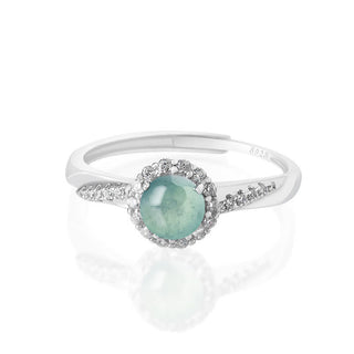 Buddha Gift 925 Sterling Silver Round Jade Luck Prosperity Adjustable Ring