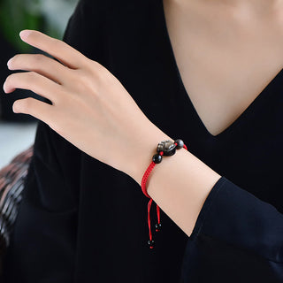 Buddha Gift Natural Silver Sheen Obsidian Gold Sheen Obsidian Cute Cat Paw Claw Protection Rope Bracelet