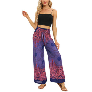 Buddha Gift Bohemian Compass Flower Print Lace-up Wide Leg Pants Women's Yoga Pants