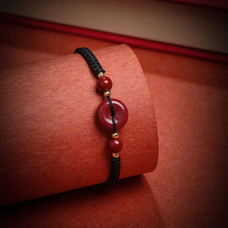 Buddha Gift Natural Cinnabar Peace Buckle Blessing String Bracelet
