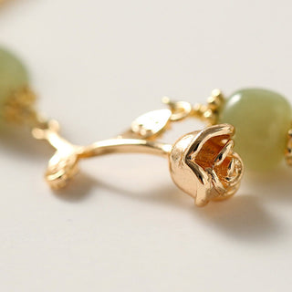 Buddha Gift 14K Gold Plated Hetian Jade Golden Rose Flower Luck Chain Bracelet