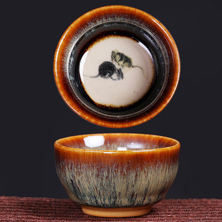 Buddha Gift 12 Chinese Zodiac Pattern Ceramic Teacup Kung Fu Jian Chinese Zhan Tea Cup 73ml