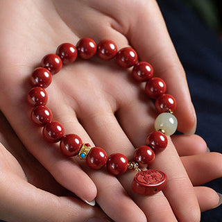 Buddha Gift Cinnabar Jade Healing Protection Charm Bracelet