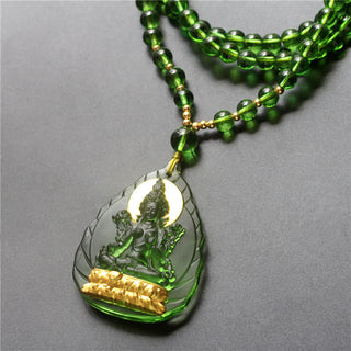 Buddha Gift Tibetan Green Tara Buddha Gold Plated Liuli Crystal Protection Necklace Pendant