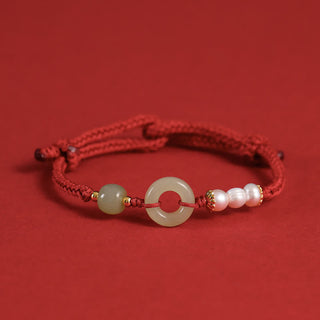 Buddha Gift Natural Hetian Jade Pearl Peace Buckle Luck Bracelet