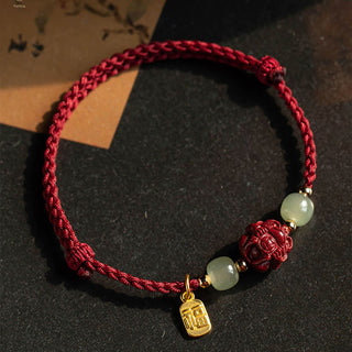Buddha Gift Natural Cinnabar Chinese Zodiac Hetian Jade Fu Character Luck Rope Bracelet