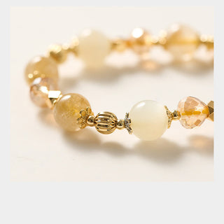 Buddha Gift 14K Gold Plated Golden Rutilated Quartz Wealth Bell Lucky Fortune Charm Bracelet