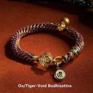 Buddha Gift 925 Sterling Silver Chinese Zodiac Natal Buddha Om Mani Padme Hum Luck Bell Braided String Bracelet