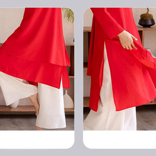 Buddha Gift 2Pcs Simple Design Tai Chi Meditation Yoga Clothing Top Pants Women's Set