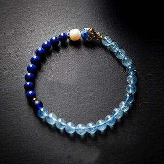 Buddha Gift Natural Aquamarine Lazurite Fish Healing Bracelet