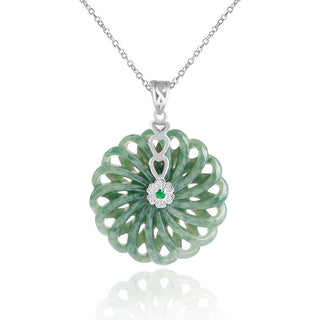 Buddha Gift 925 Sterling Silver Natural Round Jade Peace Buckle Abundance Necklace Pendant