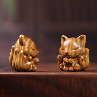 Buddha Gift Mini Nine Tailed Fox Ivory Fruit Sandalwood Green Sandalwood Blessing Decoration