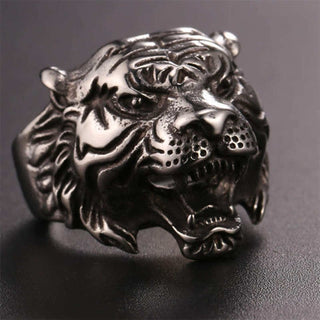 Buddha Gift Men's Animal Tiger Head Titanium Steel Balance Calm Punk Rock Biker Ring