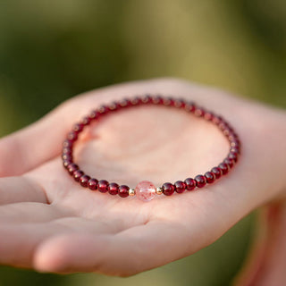 Buddha Gift Natural Garnet Strawberry Quartz Calm Bracelet