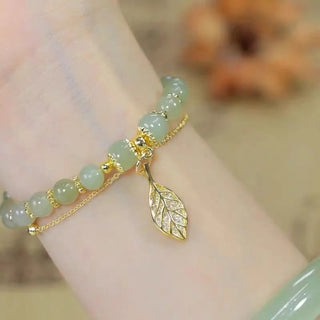 Buddha Gift Jade Leaf Ginkgo Tulip Peanut Fu Character Luck Beaded Bracelet