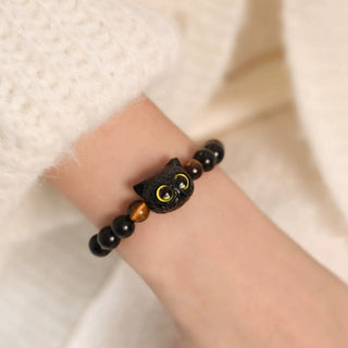 Buddha Gift Cute Ebony Wood Cat Head Pattern Peace Bracelet