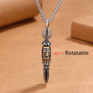 Buddha Gift Tibetan Om Mani Padme Hum Protection Wealth Rotatable Necklace Pendant