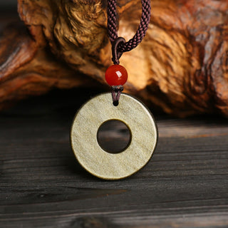 Buddha Gift Gold Sheen Obsidian Peace Buckle Pixiu Copper Coin Wealth Necklace Pendant