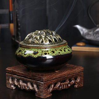 Buddha Gift Flower Pattern Ceramic Blessing Meditation Incense Burner Decoration