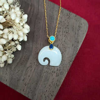 Buddha Gift White Jade Elephant Luck Fortune Necklace Pendant