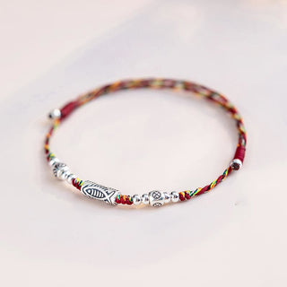Buddha Gift 925 Sterling Silver Luck Koi Fish Braided Colorful String Bracelet Anklet