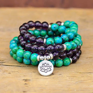 Buddha Gift Amethyst Green Aventurine Spiritual Lotus Charm Bracelet